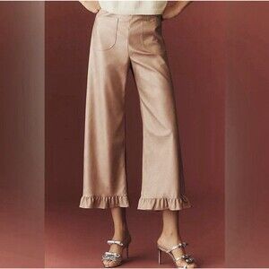 MAEVE ANTHROPOLOGIE Women 28 The COLETTE PINK Faux Leather Wide Leg Pants LUXURY